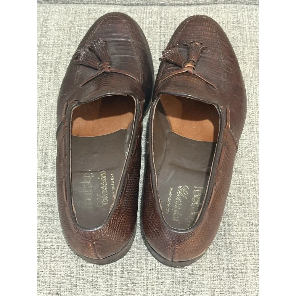Vintage FootJoy‎ Classics Lizard Skin Tassel Loafers Brown Men's Size 9.5D